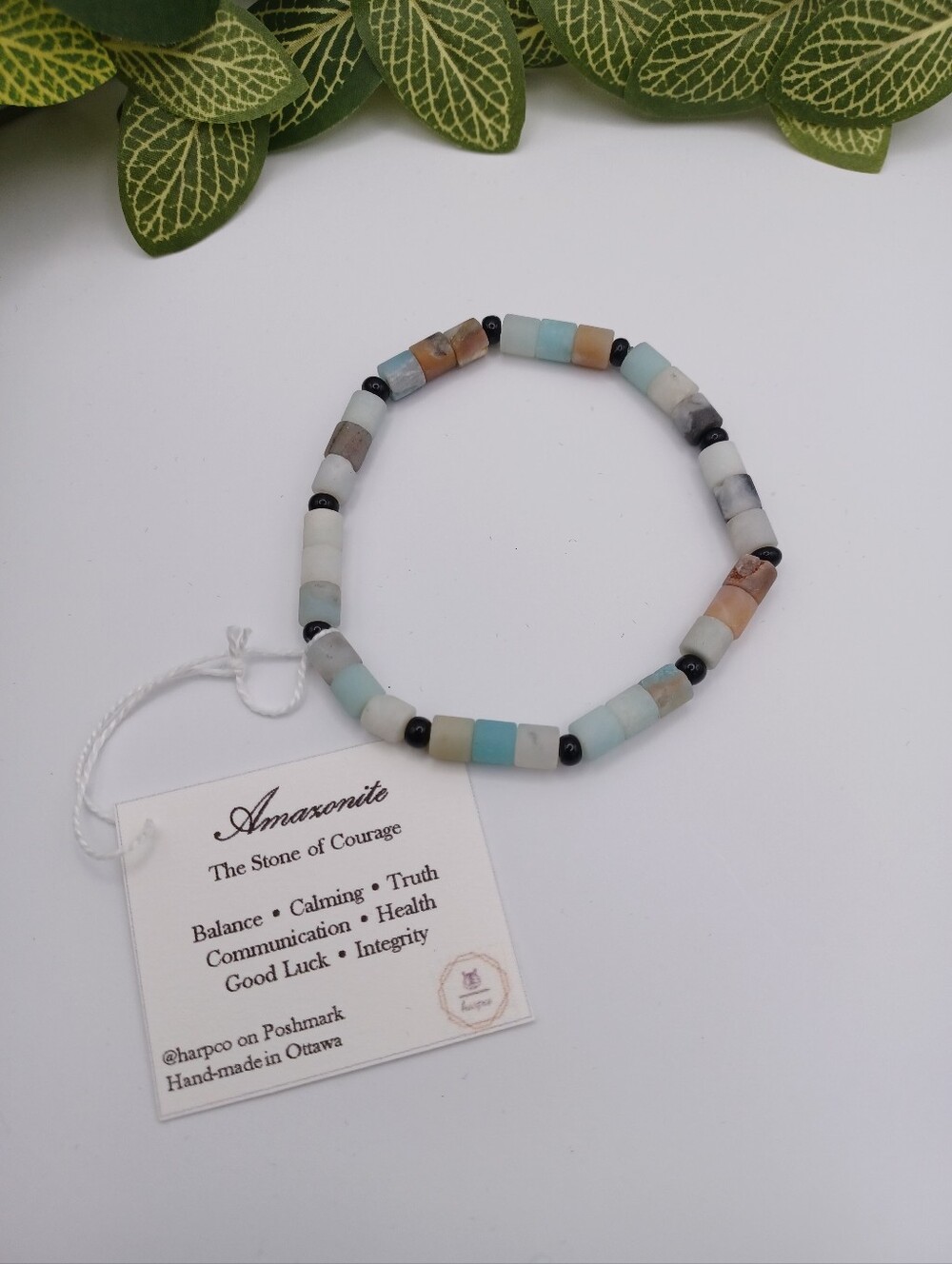 Amazonite Healing Crystal Bracelet with Black Accents